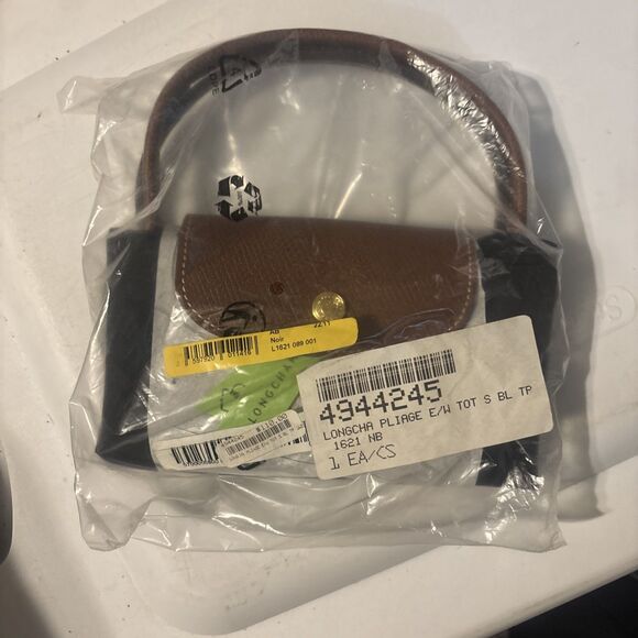 Longchamp Le Pliage small Top Handle small Shoulder Bag Black New Leather Nylon - Picture 2 of 2